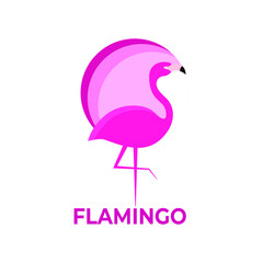 pink flamingo bird logo design vector, with circle
