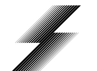 Abstract striped design element from thin black lines on a white background in the form of a flash. Modern striped pattern. Vector illustration