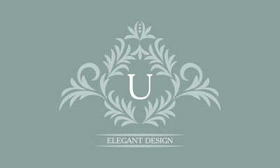 Elegant floral monogram design template for letters U. Calligraphic elegant ornament. Business sign, identity monogram for restaurant, boutique, hotel, heraldic, jewelry.