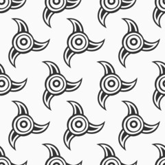 Vector seamless pattern with abstract symbols, stars. Black and white background.