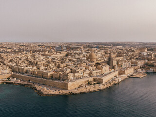 Cityscape of Valletta, Malta on a sunny evening