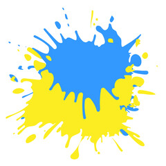 Yellow-blue blot symbol of the flag of the country of Ukraine as abstract splashes of paint on a white background