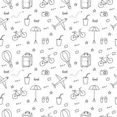 Travel seamless pattern vector illustration, hand drawing doodles