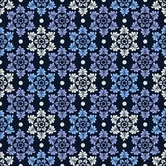 Geometric floral seamless pattern in pastel colors on a dark background. Vector eps 10