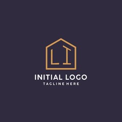 Initial LI logo with abstract home shape, simple luxury real estate logo - obrazy, fototapety, plakaty