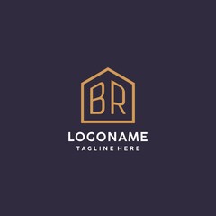 Initial BR logo with abstract home shape, simple luxury real estate logo - obrazy, fototapety, plakaty