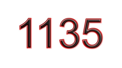 red 1135 number 3d effect white background