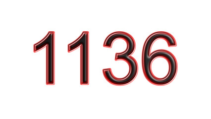 red 1136 number 3d effect white background