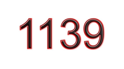 red 1139 number 3d effect white background