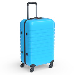 Regular blue polycarbonate suitcase isolated on white background.