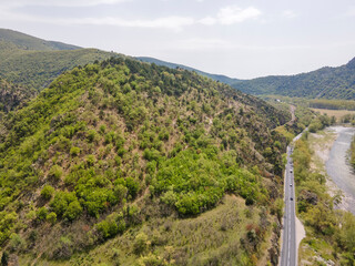 Fototapeta na wymiar Aerial view of Struma River passing through the Kresna Gorge, Bulgaria