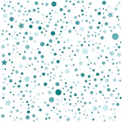 Blue stars and circles pattern on the white background. Vector illustration.