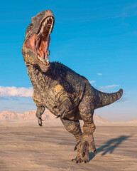 giganotosaurus is hunting down on sunset desert © DM7