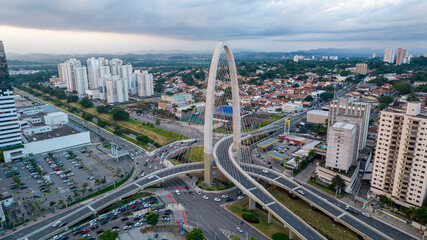 Aerial view of the cable-stayed bridge in São José dos Campos