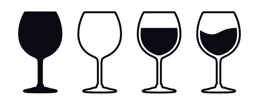 Different filled wine glasses vector icon set