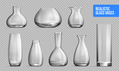 Glass Vase Mockup Transparent Set - obrazy, fototapety, plakaty