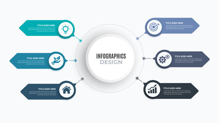 Business Infographic template. Thin line design with numbers 6 options or steps.