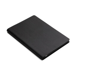 Black blank notebook isolated on isolated white background. Mock up for branding.