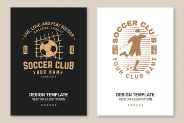 Set of soccer club badge template. Vector illustration. Flyer, brochure, banner, poster with soccer player silhouettes. © sivvector