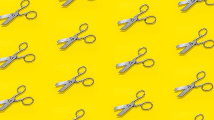 Vintage tailor big scissors pattern on yellow