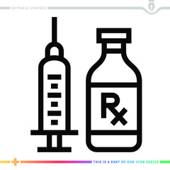 Obraz premium Line icon for injecting drug use illustrations with editable strokes. This vector graphic has customizable stroke width.