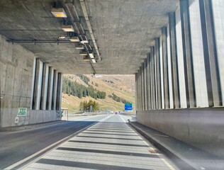 Exit of Swiss highway tunnel San Bernardino.