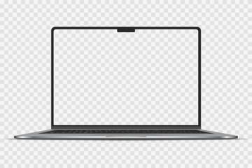 Realistic Darkgrey Notebook with Transparent Screen Isolated. New Laptop. Open Display. Can Use for Project, Presentation. Blank Device Mock Up. Separate Groups and Layers. Easily Editable Vector. PNG - obrazy, fototapety, plakaty