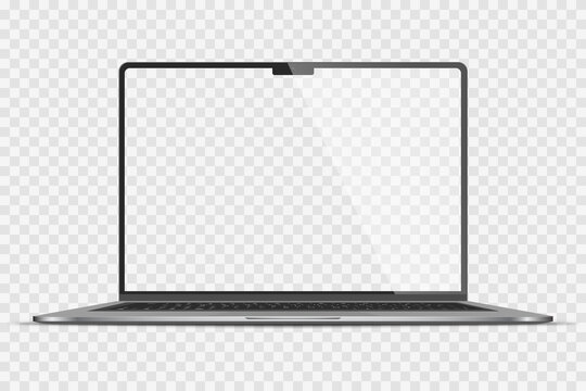 Realistic Darkgrey Notebook with Transparent Screen Isolated. New Laptop. Open Display. Can Use for Project, Presentation. Blank Device Mock Up. Separate Groups and Layers. Easily Editable Vector. PNG