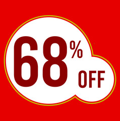68 percent red banner with white ballons and red lettering for promotions and offers