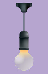 Obraz premium Glass bulb in a black lamp socket. Realistic vector illustration.