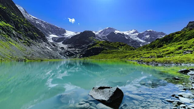 Timelapse of the Stein lake below the Sein Glacier in the Swiss Alps.