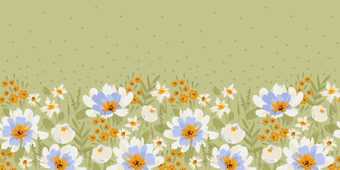 Floral seamless border. Vector design for paper, cover, fabric, interior decor and other - 501937123