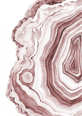 Brown agate mineral texture, stone, crystal handpainting watercolor on white backgraund, sepia