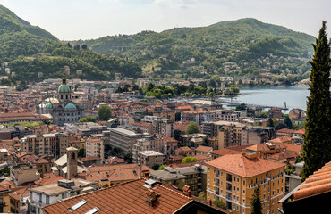 Fototapeta na wymiar Top view on the Como city with the Cathedral Santa Maria Assunta, Lombardy, Italy