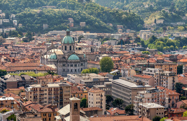 Fototapeta na wymiar Top view on the Como city with the Cathedral Santa Maria Assunta, Lombardy, Italy
