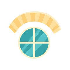 The window is not a standard shape. Interior element. Cleaning the facade of the house. Window frame. Vector illustration isolated on white background. Cartoon style.