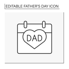 Calendar line icon. Special date to celebrate father day. Fatherhood. Heart shape on calendar. Father day concept. Isolated vector illustration. Editable stroke