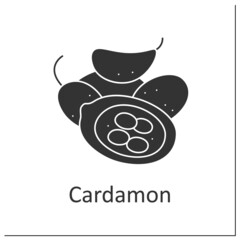 Cardamon glyph icon. Aromatic seeds for cooking. Additional flavor in dishes. Herbs and spices concept. Filled flat sign. Isolated silhouette vector illustration