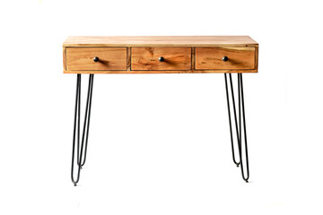 Wooden console table console table with drawers isolated on white background