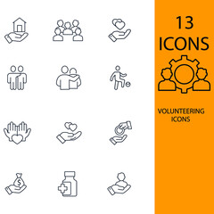 Volunteering, charity icons set . Volunteering, charity  pack symbol vector elements for infographic web