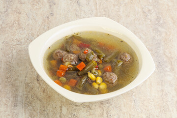Tasty dietary soup with meatballs