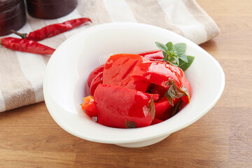 Marinated red bell pepper with oil