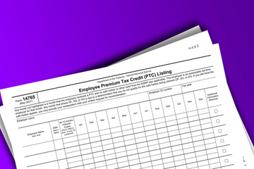 Naklejka na ściany i meble Form 14765 documentation published IRS USA 44291. American tax document on colored