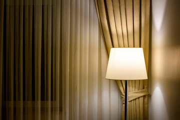 lamp and curtain in the dark room