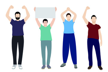 Fototapeta premium Set of full length men with arms raised above their heads, flat vector on white background, faceless illustration