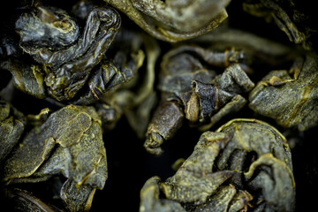 large leaf brewed tea leaves macro closeup microscope soft focus