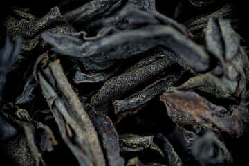 large leaf brewed tea leaves macro closeup microscope soft focus