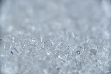 crystals cubes of white refined sugar macro under the microscope soft focus