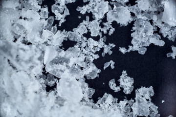 crystals rock salt cubes macro under the microscope granules soft focus