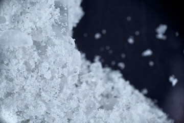 crystals rock salt cubes macro under the microscope granules soft focus